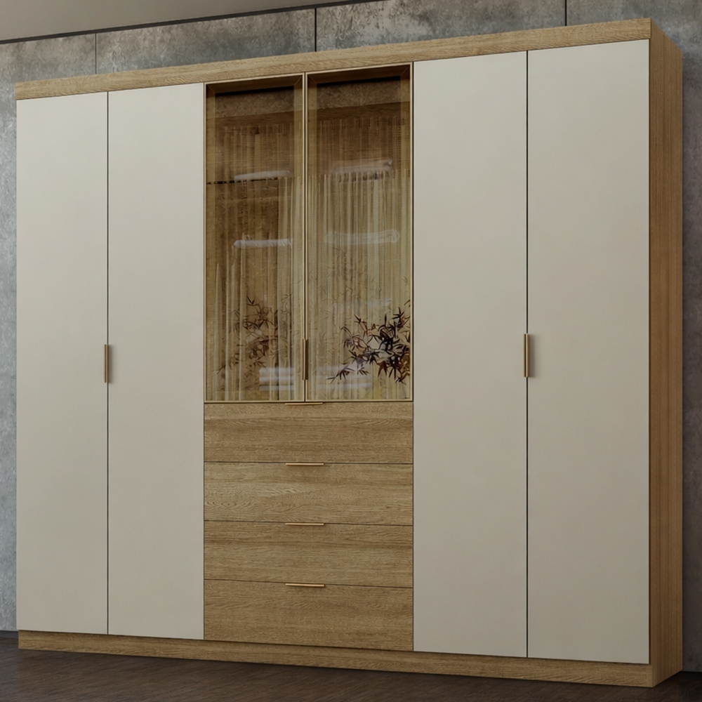 Guarda Roupa Casal 260cm Vidro Reflecta Vonn Nature/Fendi V02 - Mpozenato