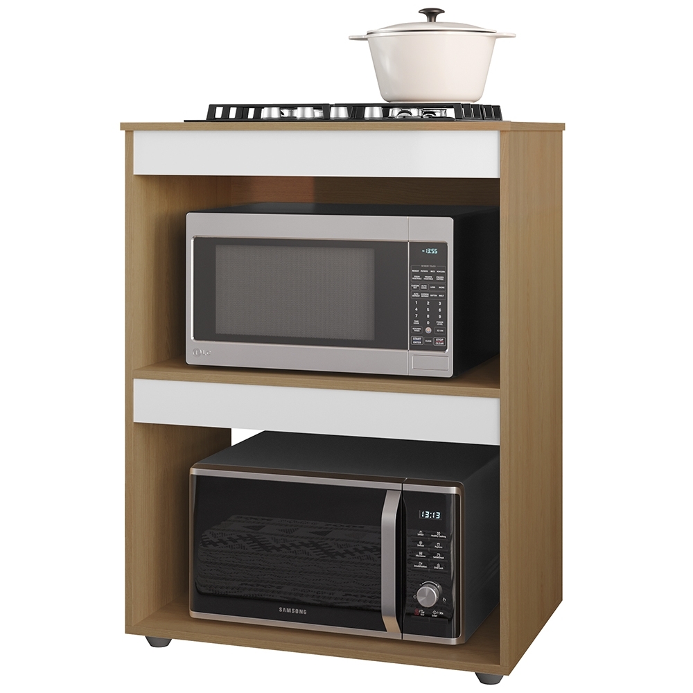 Balcão Para Cooktop e Forno Microondas 75cm Adriana Amêndoa/Branco - AJL Móveis