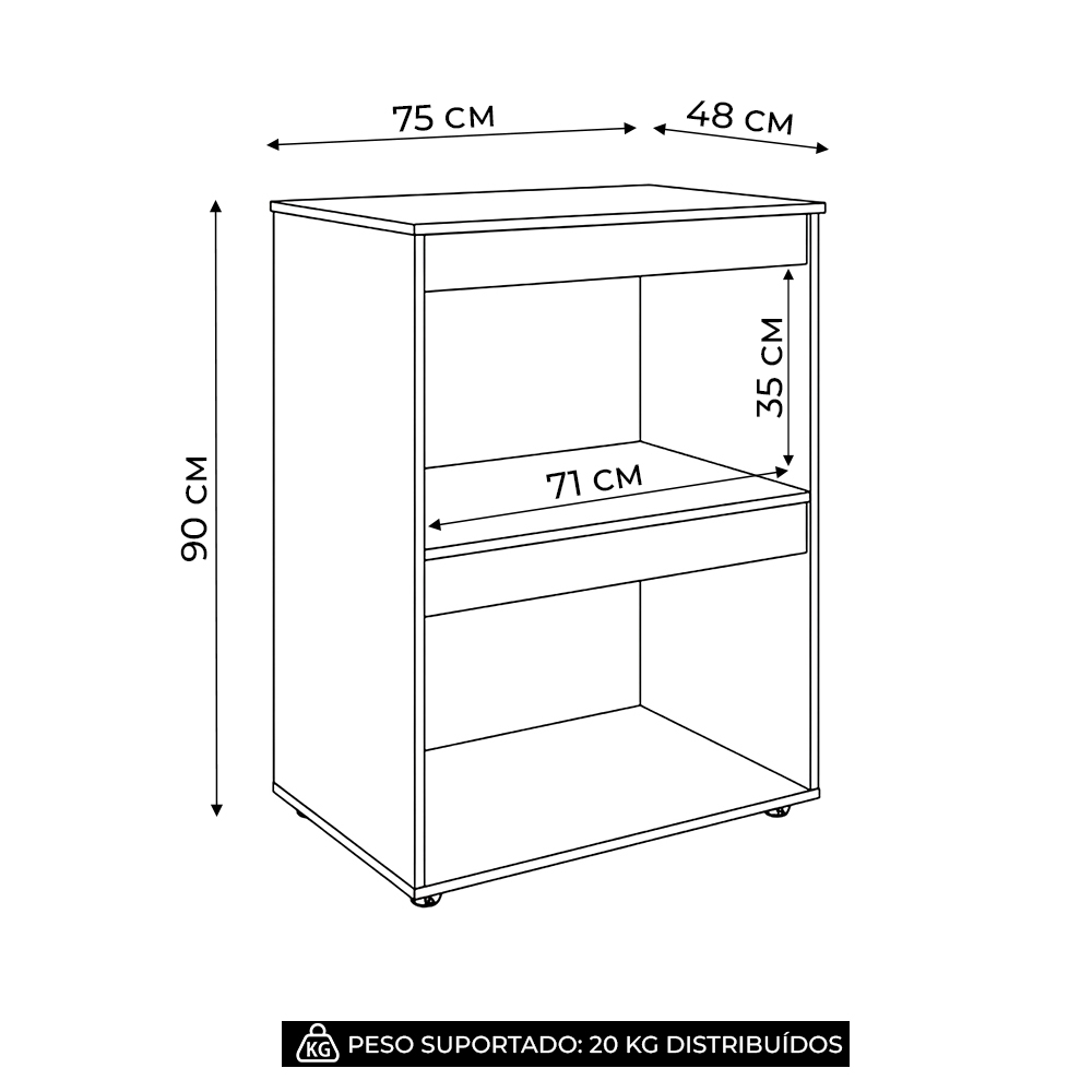 Balcão Para Cooktop e Forno Microondas 75cm Adriana Amêndoa/Branco - AJL Móveis