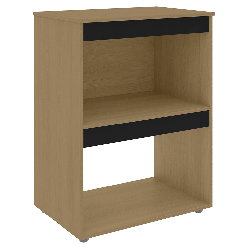 Balcão Para Cooktop e Forno Microondas 75cm Adriana Amêndoa/Preto - AJL Móveis