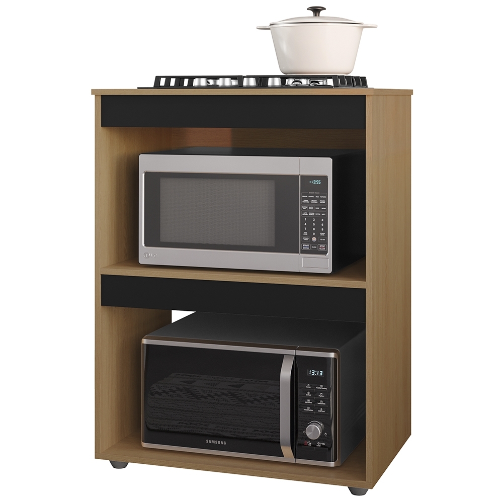 Balcão Para Cooktop e Forno Microondas 75cm Adriana Amêndoa/Preto - AJL Móveis