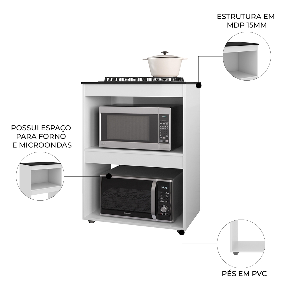 Balcão Para Cooktop e Forno Microondas 75cm Adriana Branco - AJL Móveis