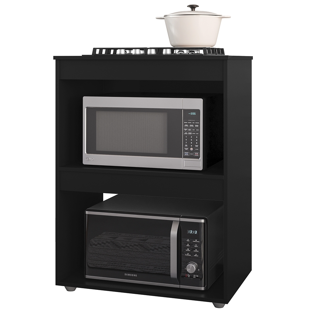 Balcão Para Cooktop e Forno Microondas 75cm Adriana Preto - AJL Móveis