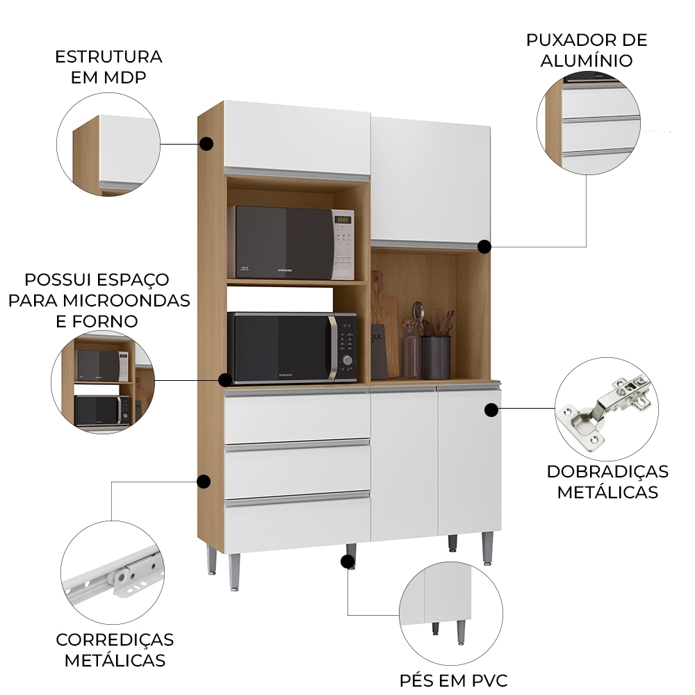 Armário de Cozinha Compacta 120cm 4 Portas Livia Amêndoa/Branco - AJL Móveis