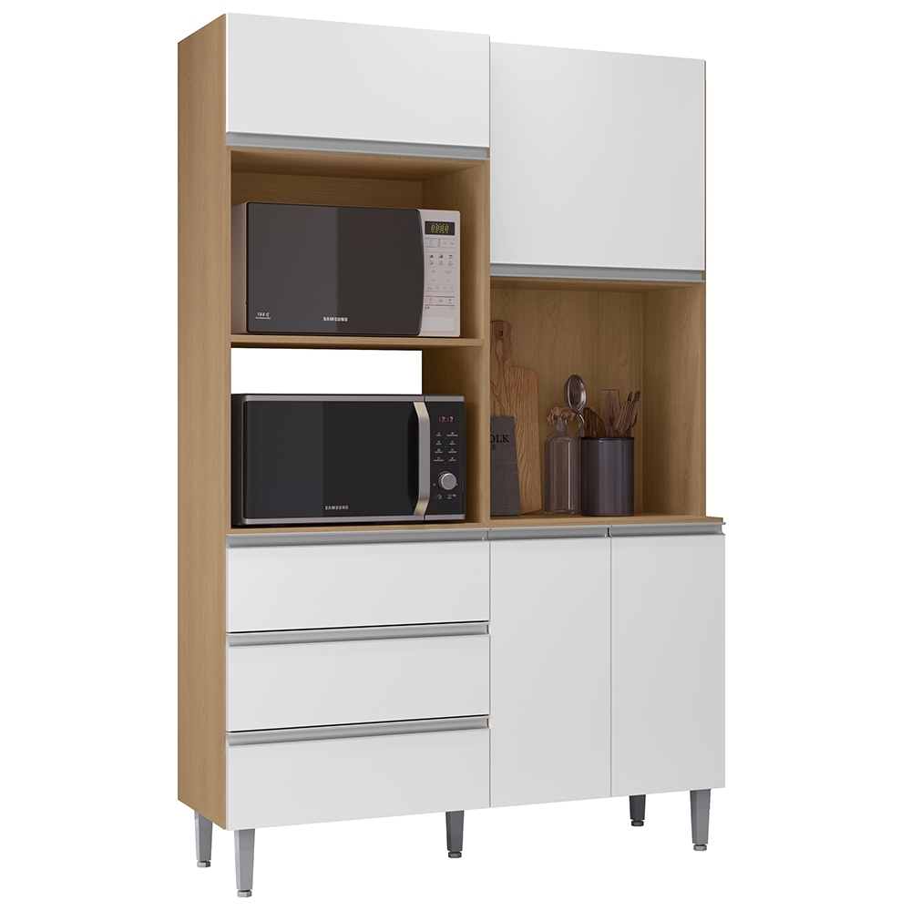 Armário de Cozinha Compacta 120cm 4 Portas Livia Amêndoa/Branco - AJL Móveis