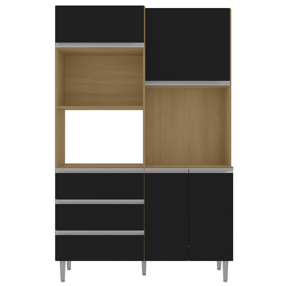 Armário de Cozinha Compacta 120cm 4 Portas Livia Amêndoa/Preto - AJL Móveis