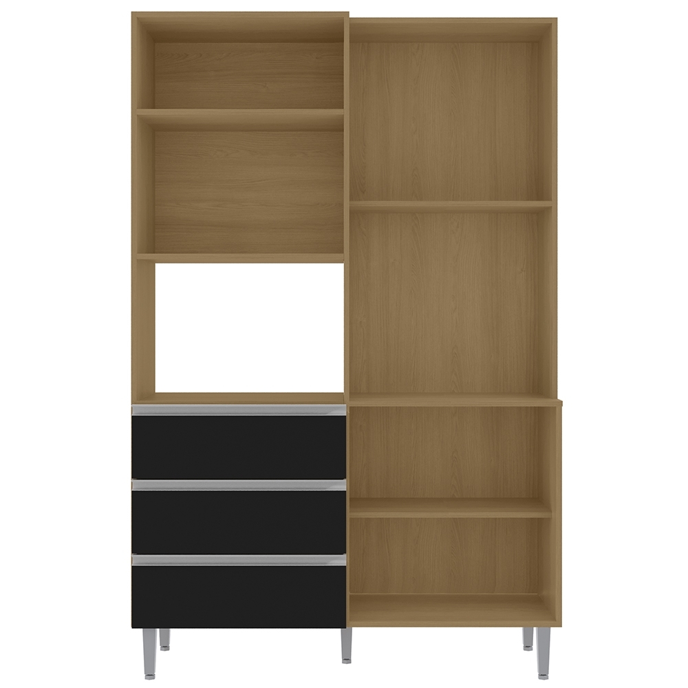 Armário de Cozinha Compacta 120cm 4 Portas Livia Amêndoa/Preto - AJL Móveis