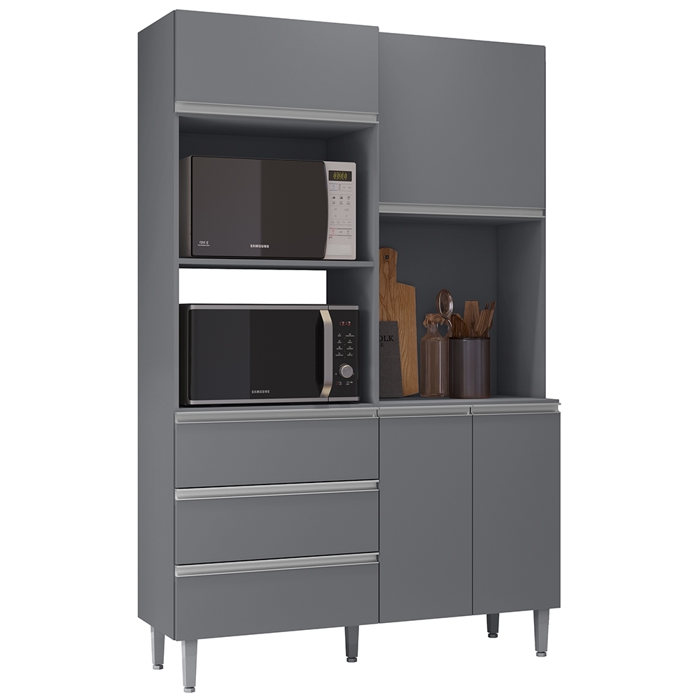 Armário de Cozinha Compacta 120cm 4 Portas Livia Cinza - AJL Móveis