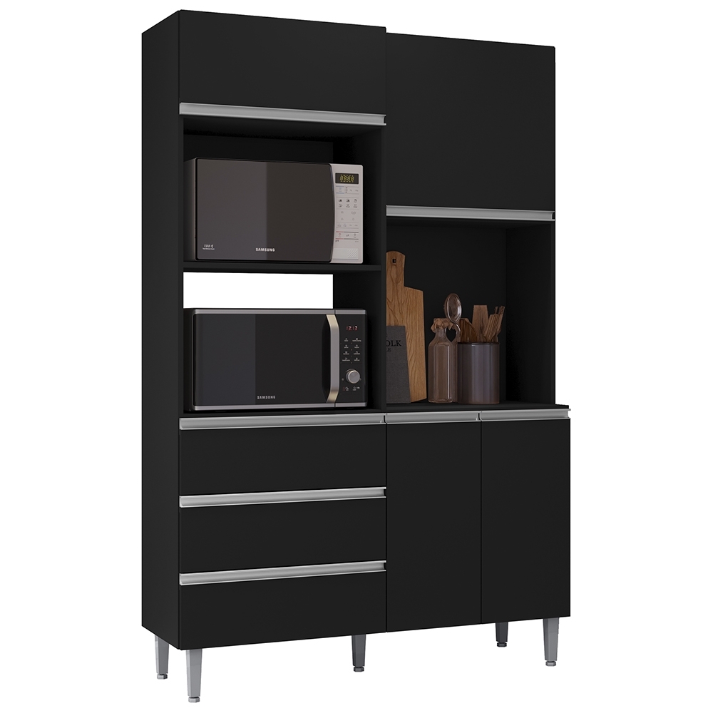 Armário de Cozinha Compacta 120cm 4 Portas Livia Preto - AJL Móveis