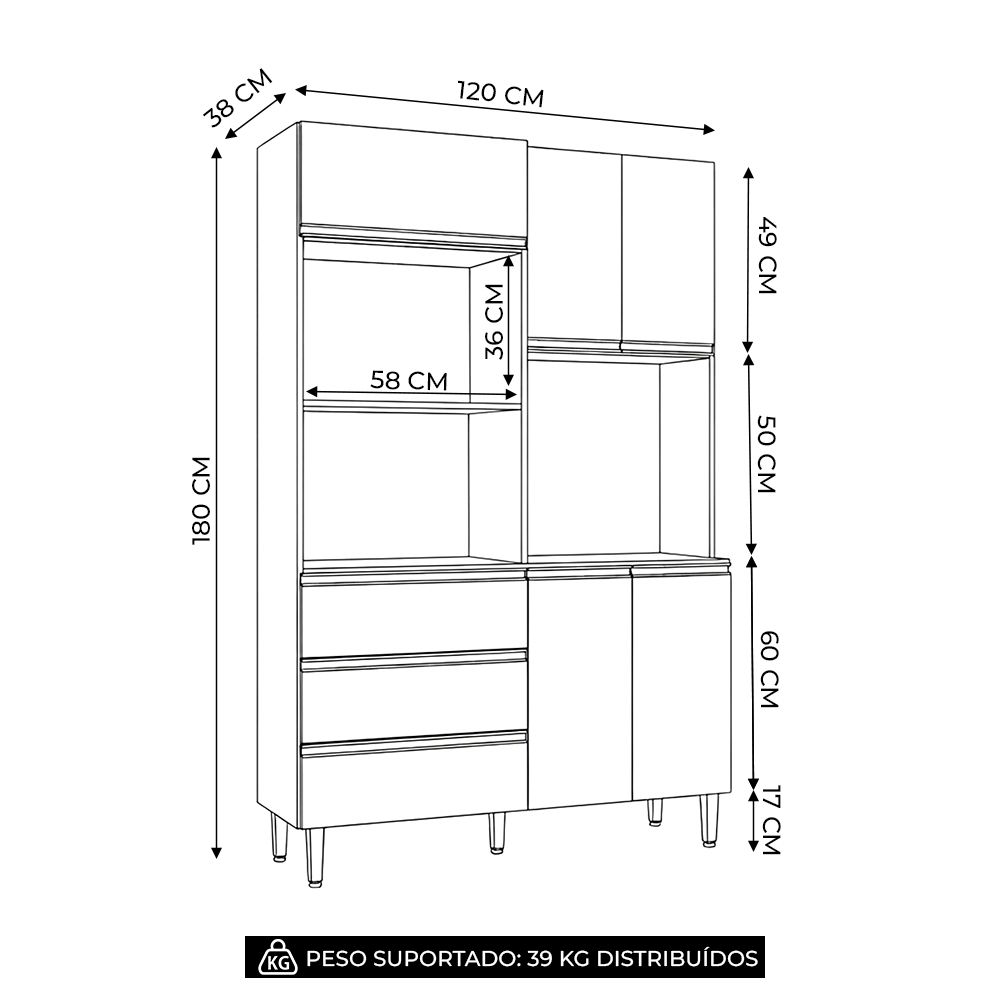 Armário de Cozinha Compacta 120cm 4 Portas Livia Preto - AJL Móveis