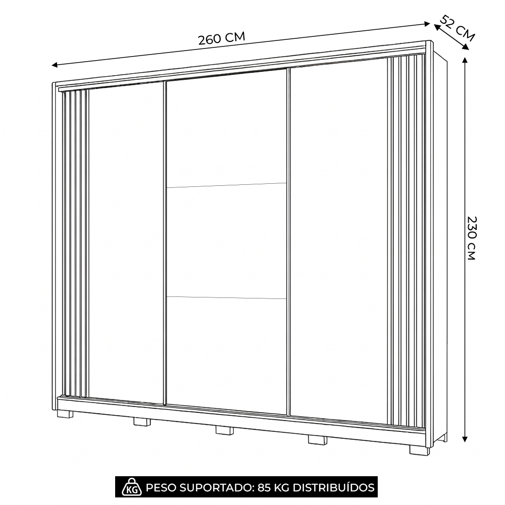 Guarda Roupa Casal 260cm 3 Portas Nevali Freijó/Off Z17 - Mpozenato