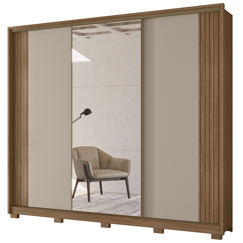 Guarda Roupa Casal 260cm 3 Portas Nevali Carvalho/Fendi Z17 - Mpozenato