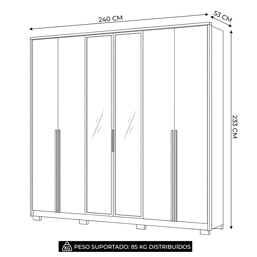 Guarda Roupa Casal 240cm 6 Portas Saara Freijó/Off Z17 - Mpozenato