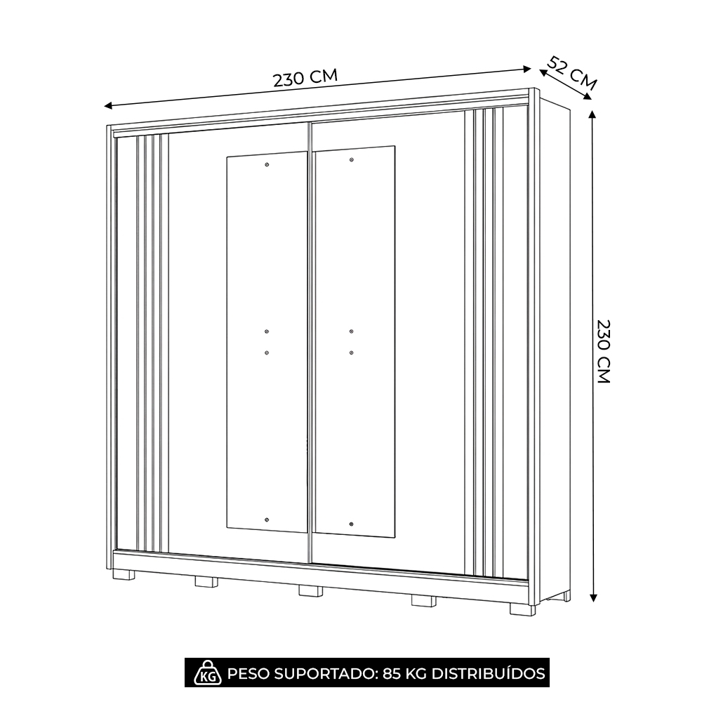 Guarda Roupa Casal 230cm 2 Portas Dulla Freijó/Off Z17 - Mpozenato