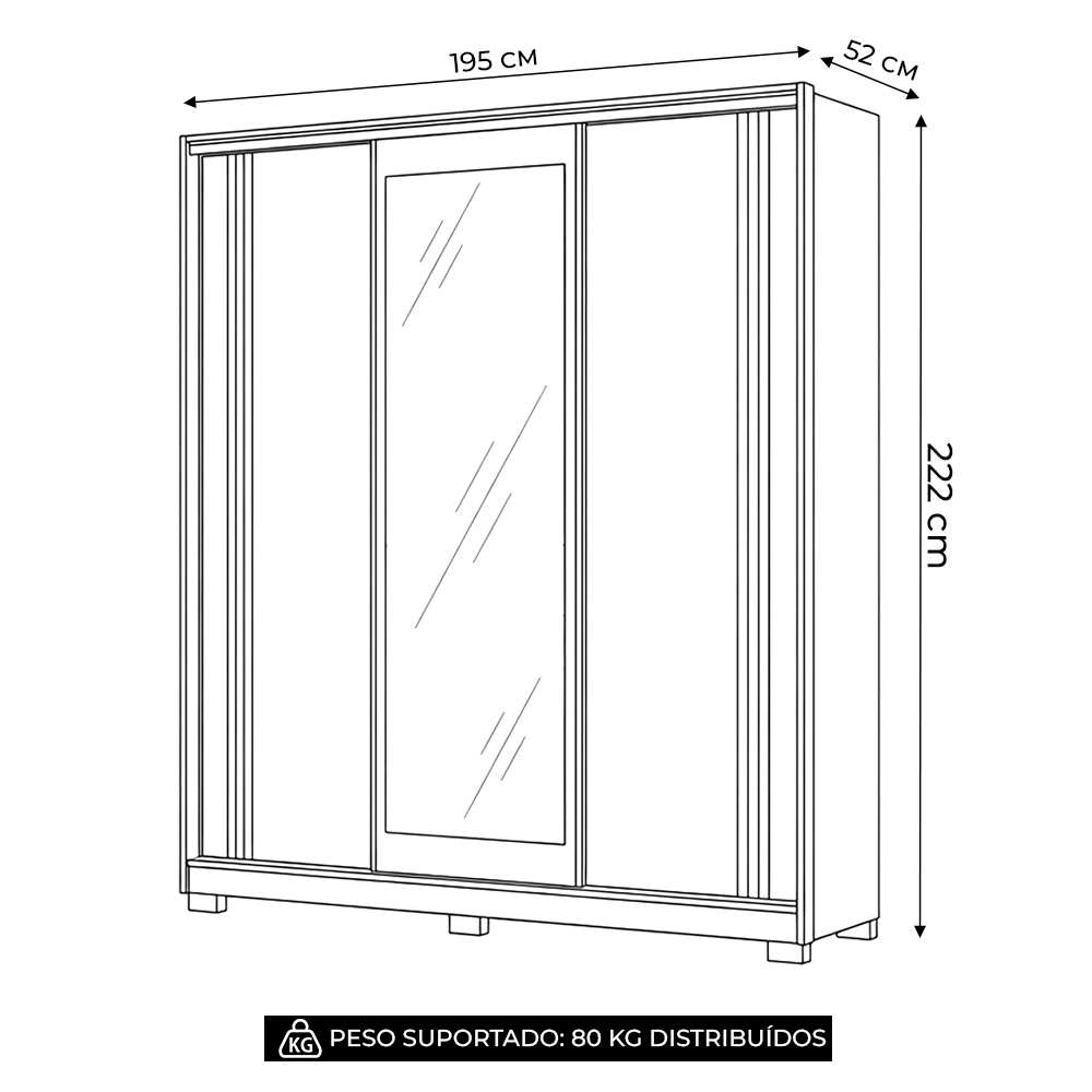 Guarda Roupa Casal 195cm 3 Portas Darlan Freijó/Off Z17 - Mpozenato