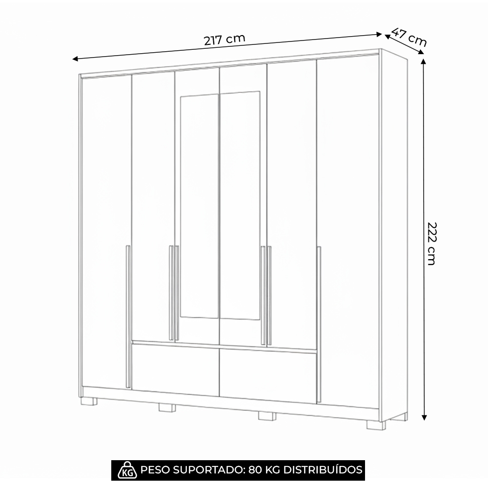 Guarda Roupa Casal 217cm com Espelho Denali Freijó/Off Z17 - Mpozenato