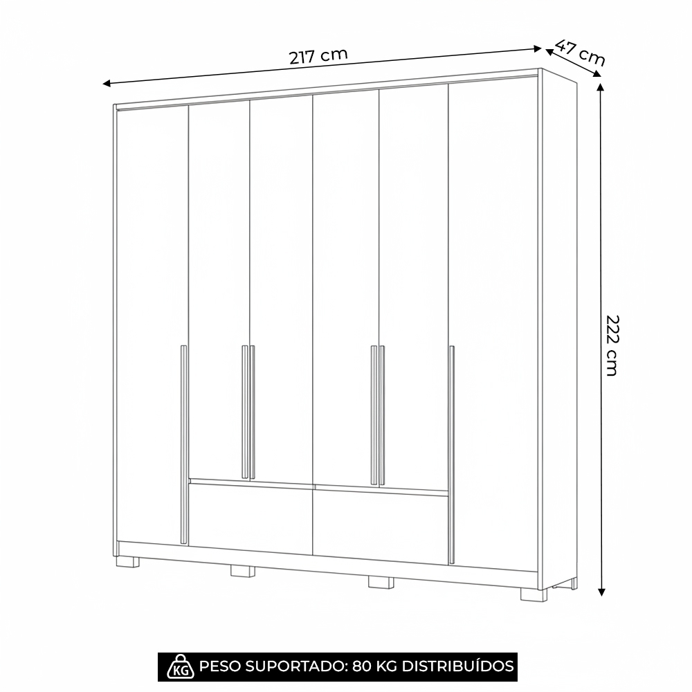 Guarda Roupa Casal 217cm 6 Portas Denali Freijó/Off Z17 - Mpozenato