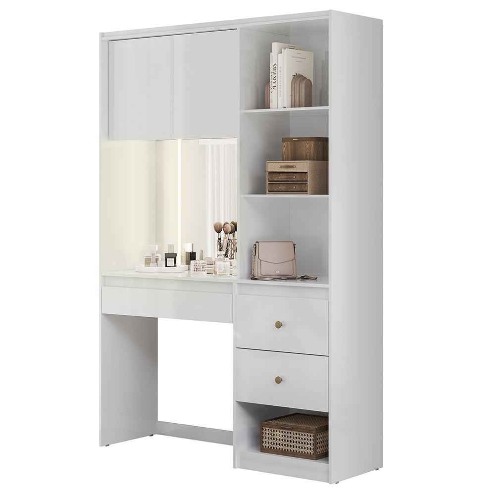 Penteadeira Camarim 136cm com Espelho e LED Lumier Branco Z17 - Mpozenato