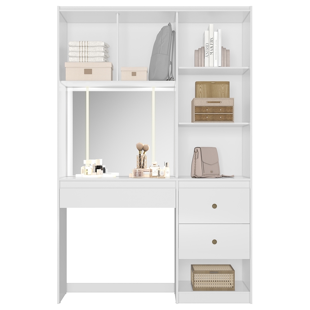 Penteadeira Camarim 136cm com Espelho e LED Lumier Branco Z17 - Mpozenato