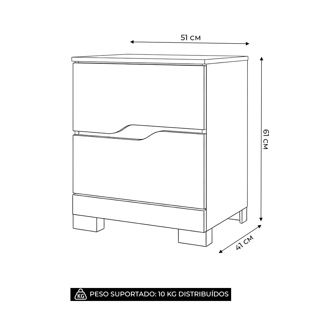 Mesa Cabeceira Para Quarto 51cm 2 Gavetas Athenas Cinamomo Z17 - Mpozenato