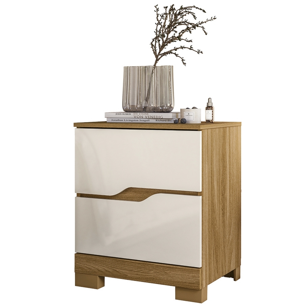 Mesa Cabeceira Para Quarto 51cm 2 Gavetas Athenas Freijó/Off Z17 - Mpozenato