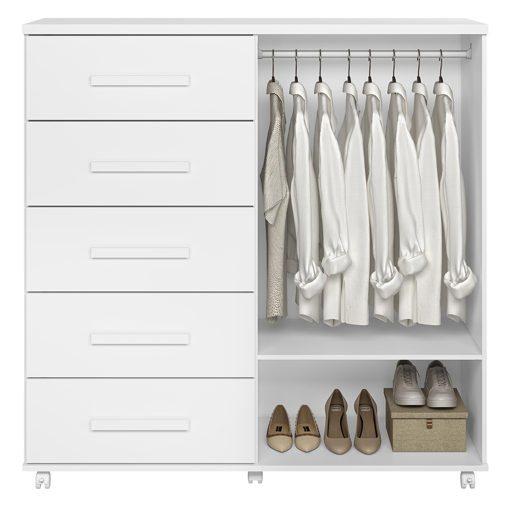 Cômoda Quarto 120cm 5 Gavetas 2 Portas Torena Branco A02 - Mpozenato
