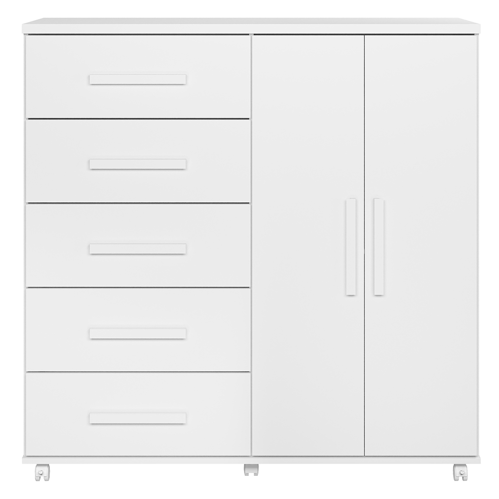 Cômoda Quarto 120cm 5 Gavetas 2 Portas Torena Branco A02 - Mpozenato