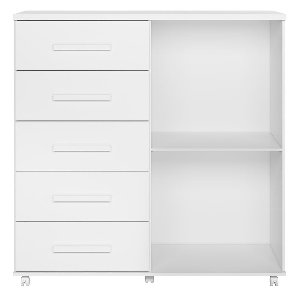 Cômoda Quarto 120cm 5 Gavetas 2 Portas Torena Branco A02 - Mpozenato