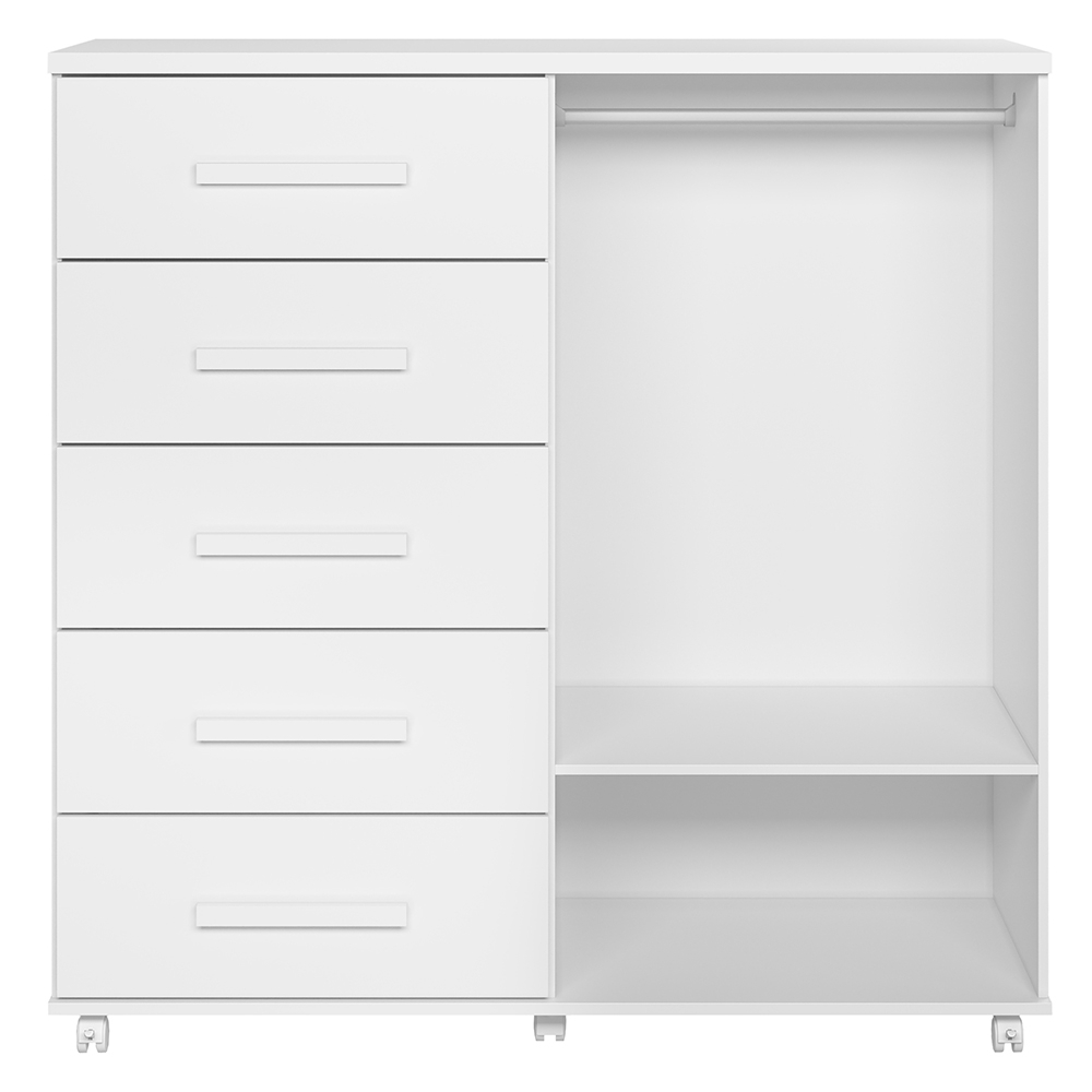 Cômoda Quarto 120cm 5 Gavetas 2 Portas Torena Branco A02 - Mpozenato