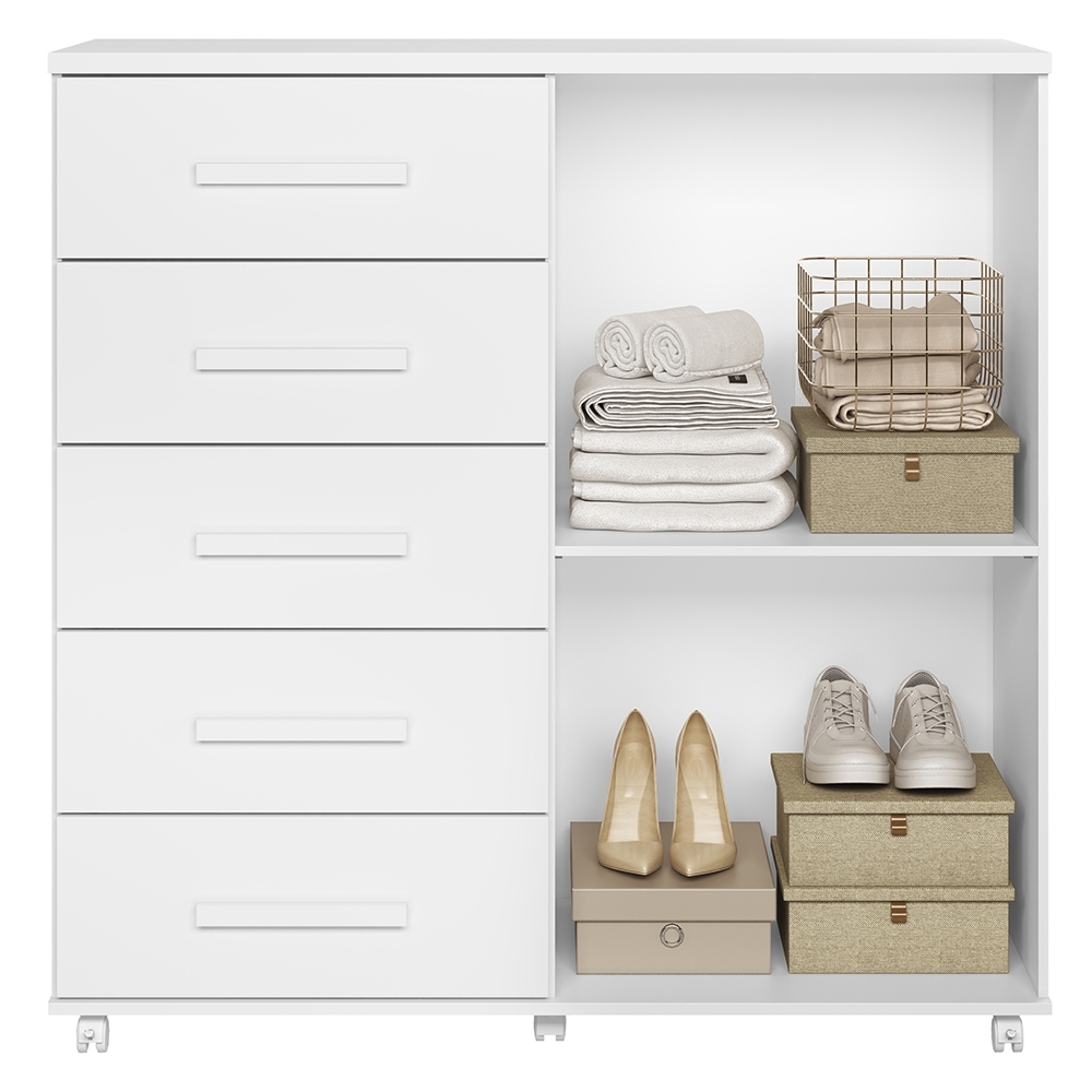 Cômoda Quarto 120cm 5 Gavetas 2 Portas Torena Branco A02 - Mpozenato