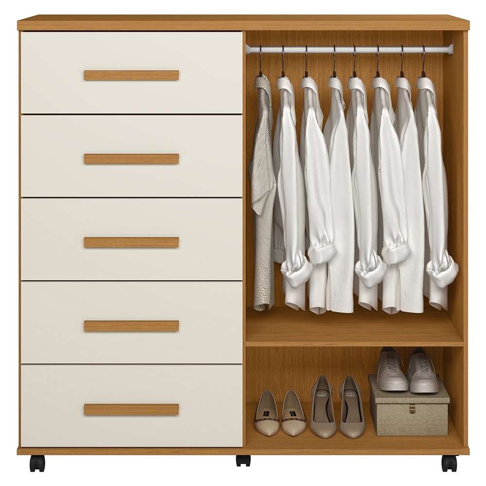 Cômoda Quarto 120cm 5 Gavetas 2 Portas Torena Cinamono/Off A02 - Mpozenato