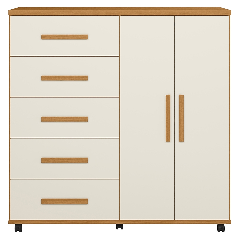 Cômoda Quarto 120cm 5 Gavetas 2 Portas Torena Cinamono/Off A02 - Mpozenato
