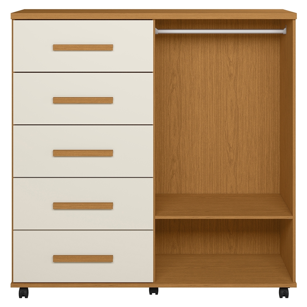 Cômoda Quarto 120cm 5 Gavetas 2 Portas Torena Cinamono/Off A02 - Mpozenato
