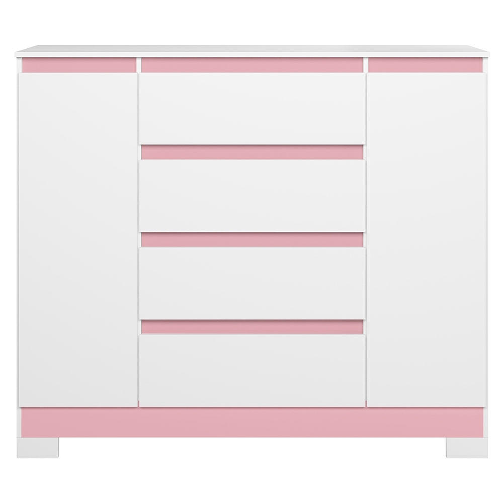 Cômoda Quarto Sapateira 112cm Selene Flex Branco/Titanium/Rosa/Azul A02 - Mpozenato