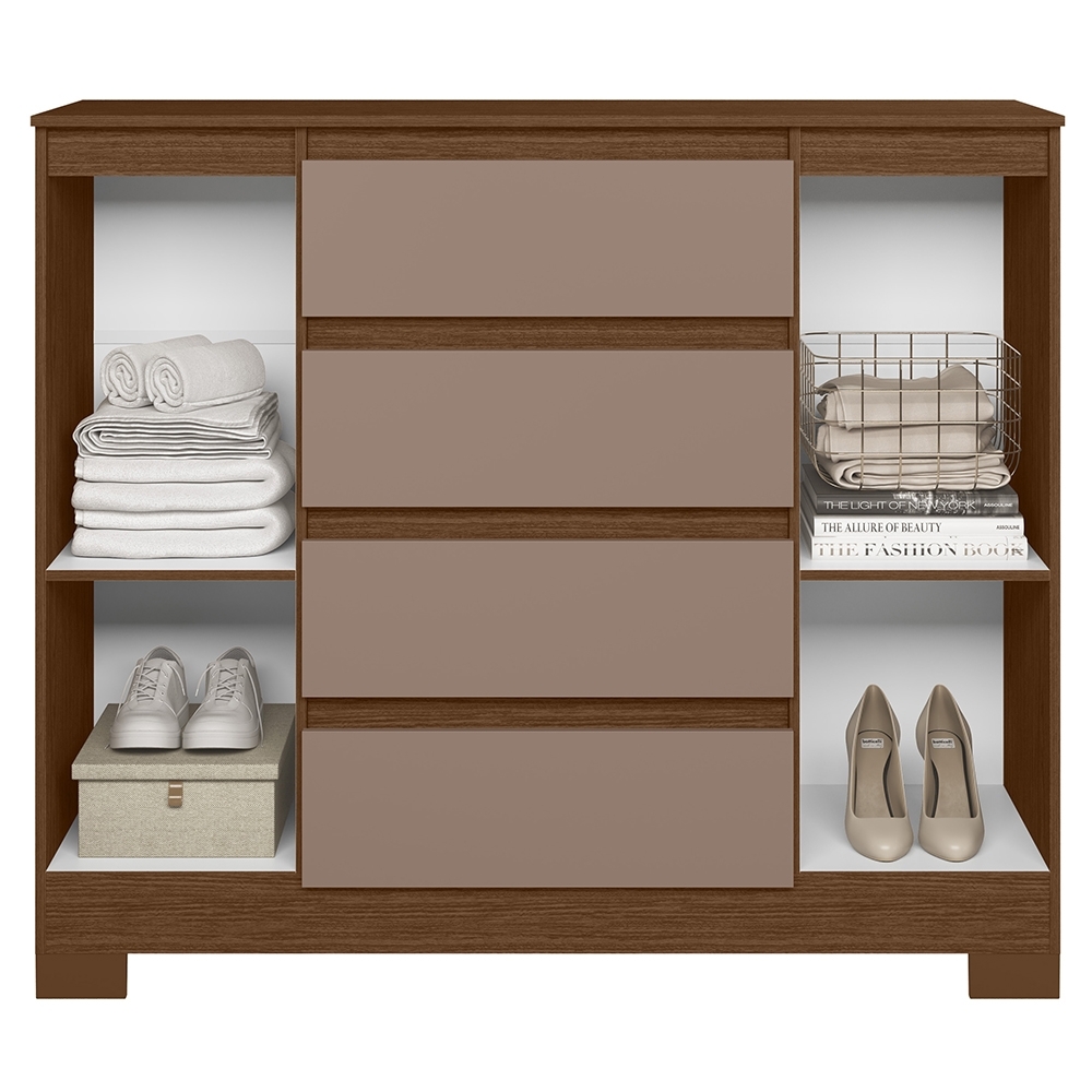Cômoda Quarto Sapateira 112cm Selene Nogueira/Cappuccino A02 - Mpozenato