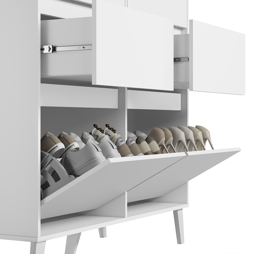 Cômoda Quarto Sapateira 120cm 4 Gavetas 2 Portas Dalia Branco A02 - Mpozenato