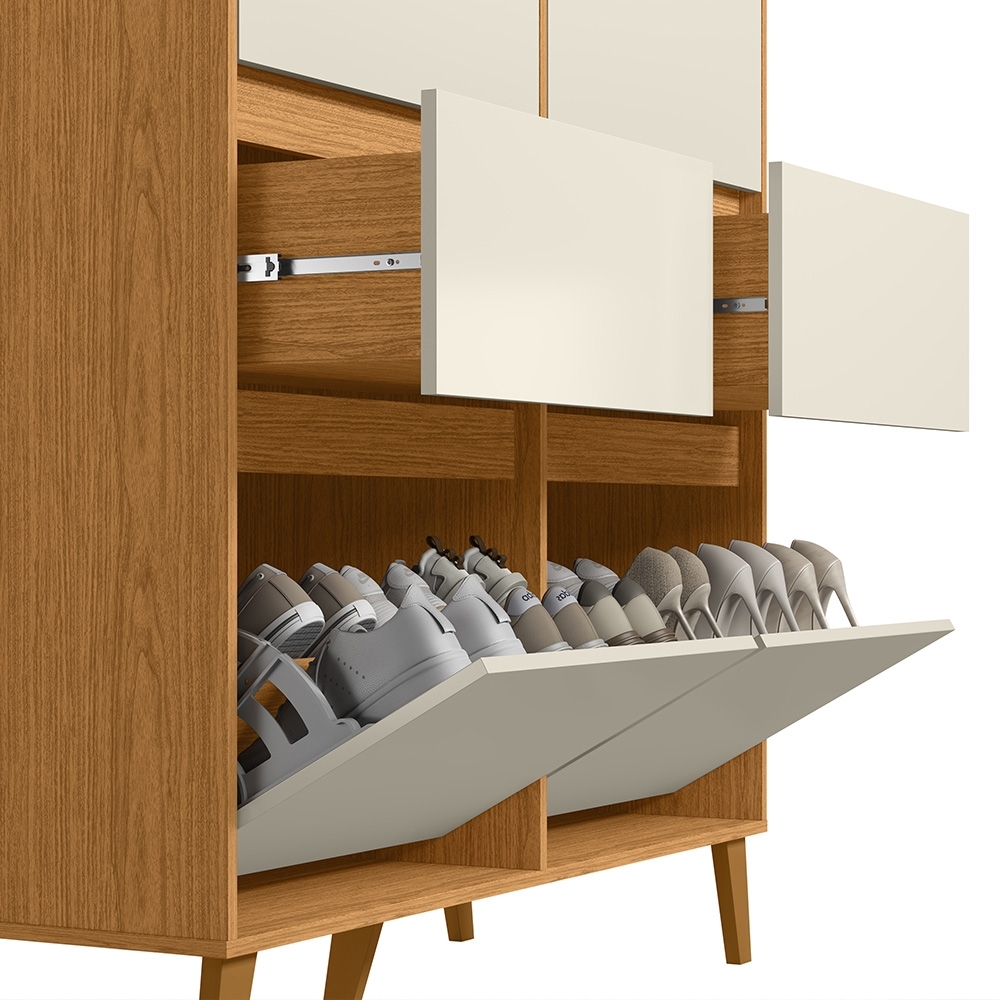 Cômoda Quarto Sapateira 120cm 4 Gavetas 2 Portas Dalia Cinamomo/OffA02 - Mpozenato