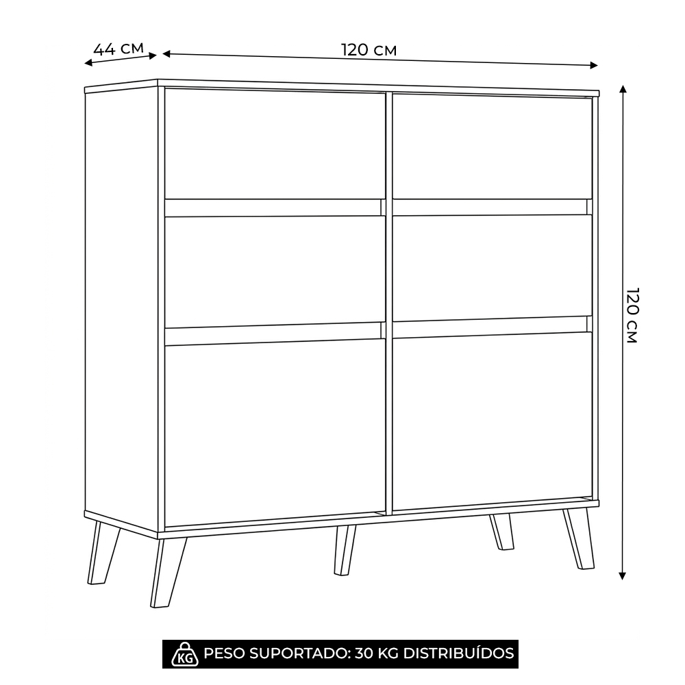 Cômoda Quarto Sapateira 120cm 4 Gavetas 2 Portas Dalia Cinamomo/OffA02 - Mpozenato