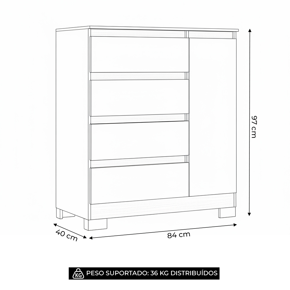 Cômoda Quarto Sapateira 84cm Lipion Cinamomo/Off A02 - Mpozenato