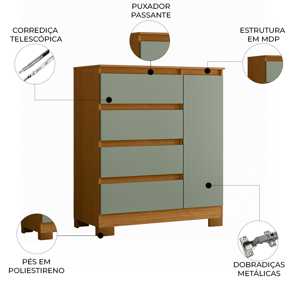 Cômoda Quarto Sapateira 84cm Lipion Cinamomo/Sálvia A02 - Mpozenato