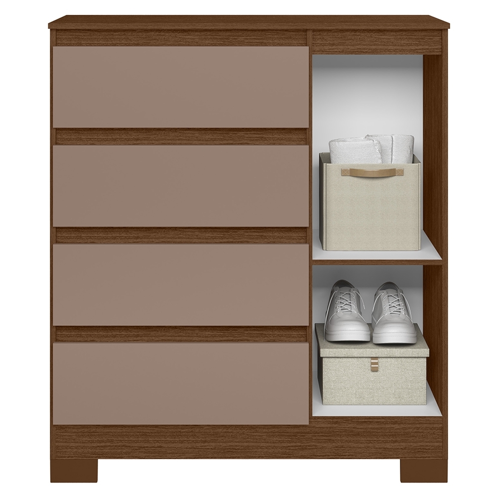 Cômoda Quarto Sapateira 84cm Lipion Nogueira/Cappuccino A02 - Mpozenato