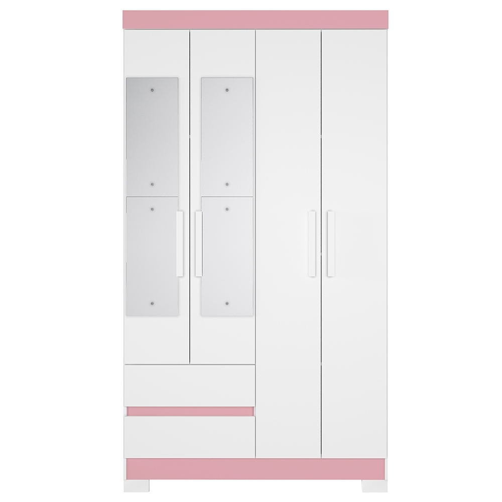 Guarda Roupa Casal 103cm  Espelho Lipion Flex Branco/Titanium/Rosa/Azul A02 - Mpozenato