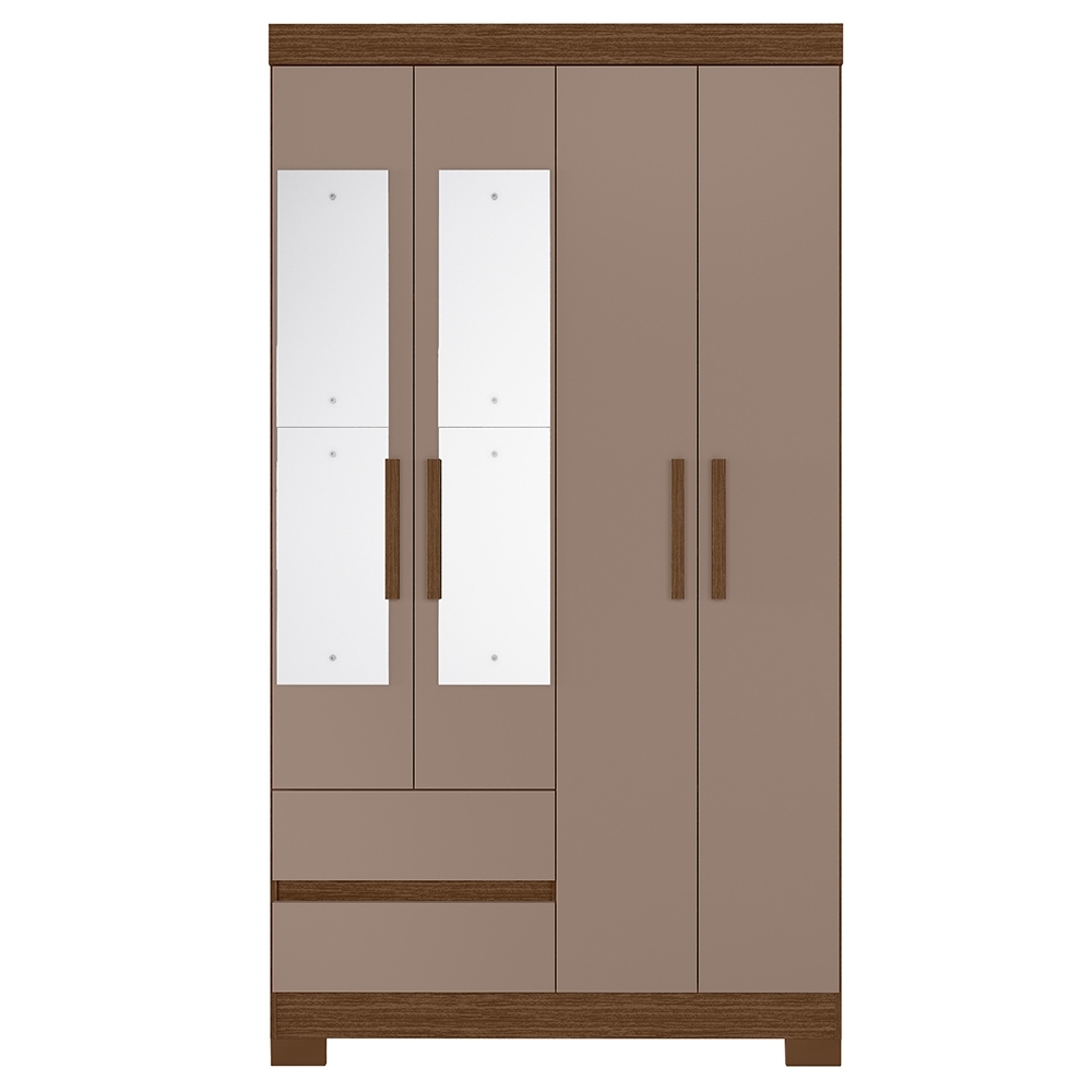 Guarda Roupa Casal 103cm  Espelho Lipion Nogueira/Cappuccino A02 - Mpozenato