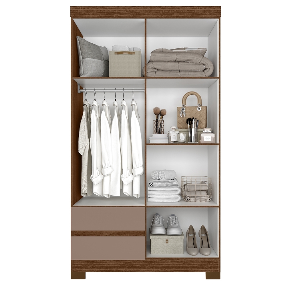Guarda Roupa Casal 103cm  Espelho Lipion Nogueira/Cappuccino A02 - Mpozenato