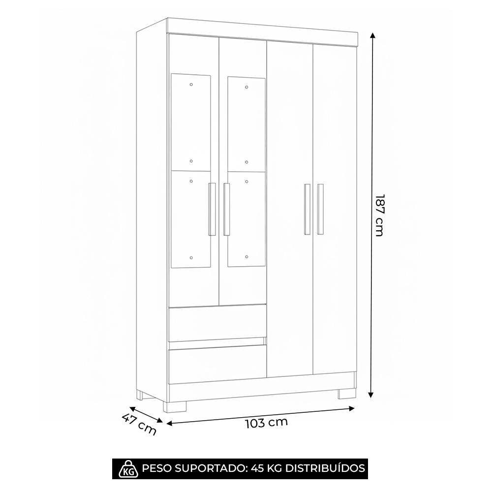 Guarda Roupa Casal 103cm  Espelho Lipion Nogueira/Cappuccino A02 - Mpozenato