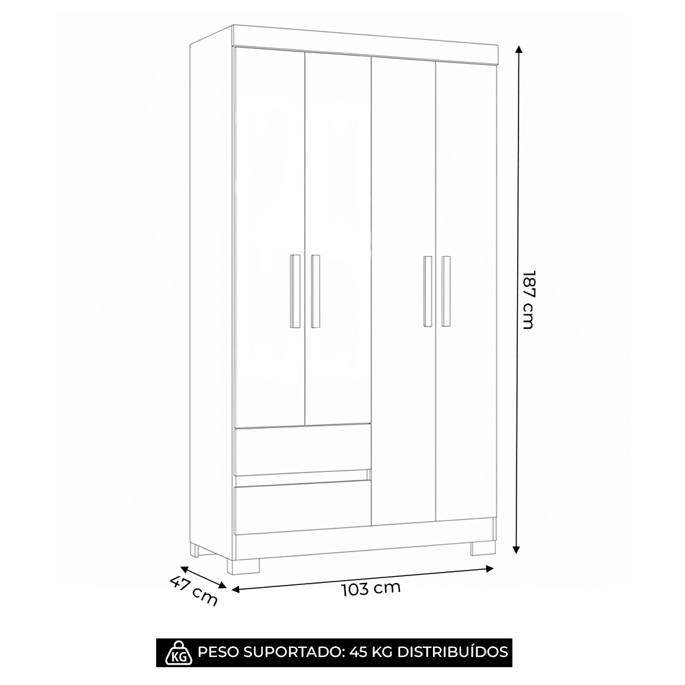 Guarda Roupa Casal 103cm 4 Portas Lipion Cinamomo/Sálvia A02 - Mpozenato