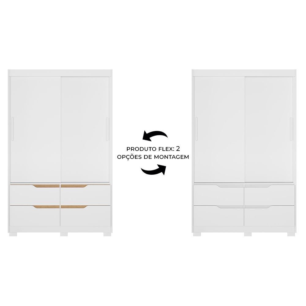 Guarda Roupa Casal 136cm 2 Portas Solare Branco/Freijó A02 - Mpozenato