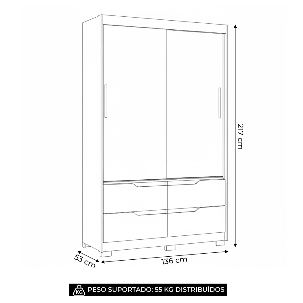 Guarda Roupa Casal 136cm 2 Portas Solare Nogueira/Cappuccino A02 - Mpozenato