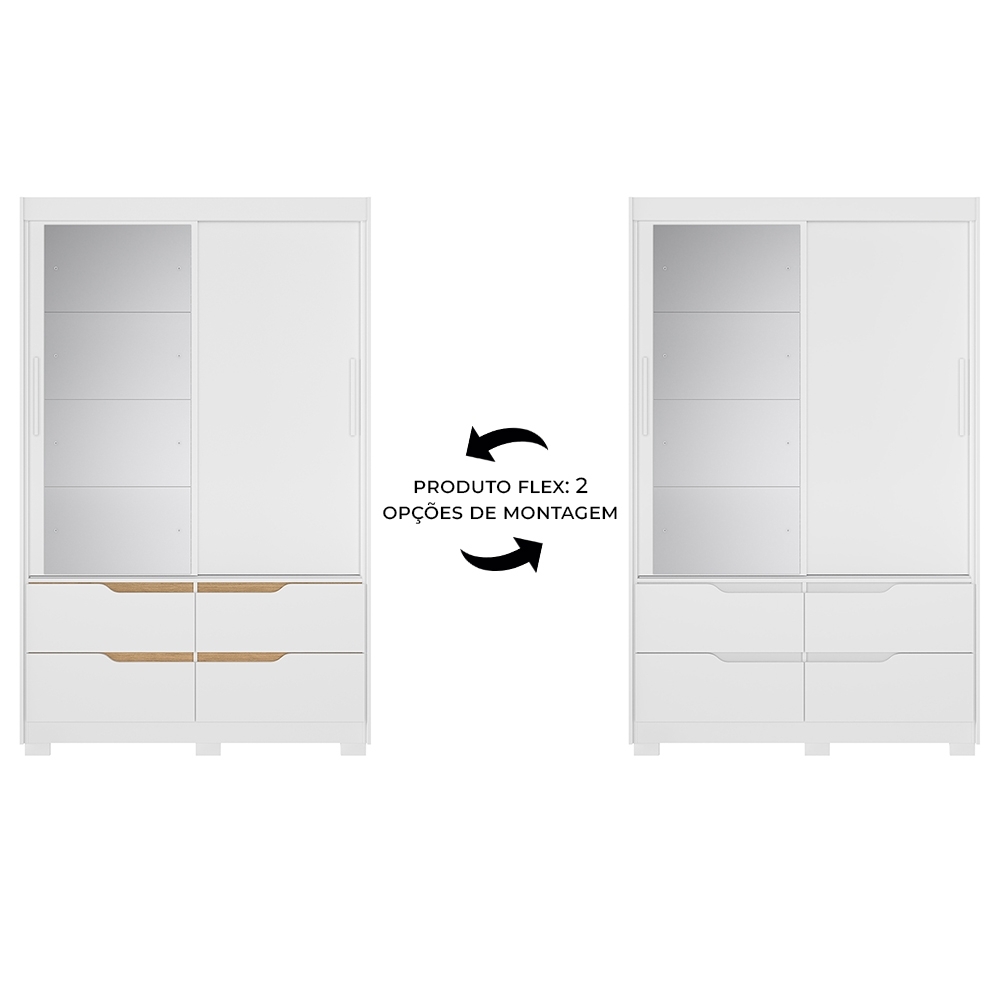 Guarda Roupa Casal 136cm Com Espelho Solare Branco/Freijó A02 - Mpozenato