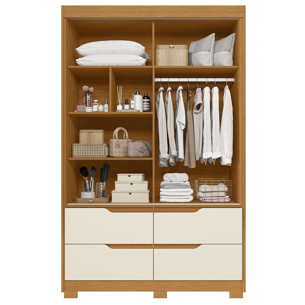 Guarda Roupa Casal 136cm Com Espelho Solare Cinamomo/Off A02 - Mpozenato